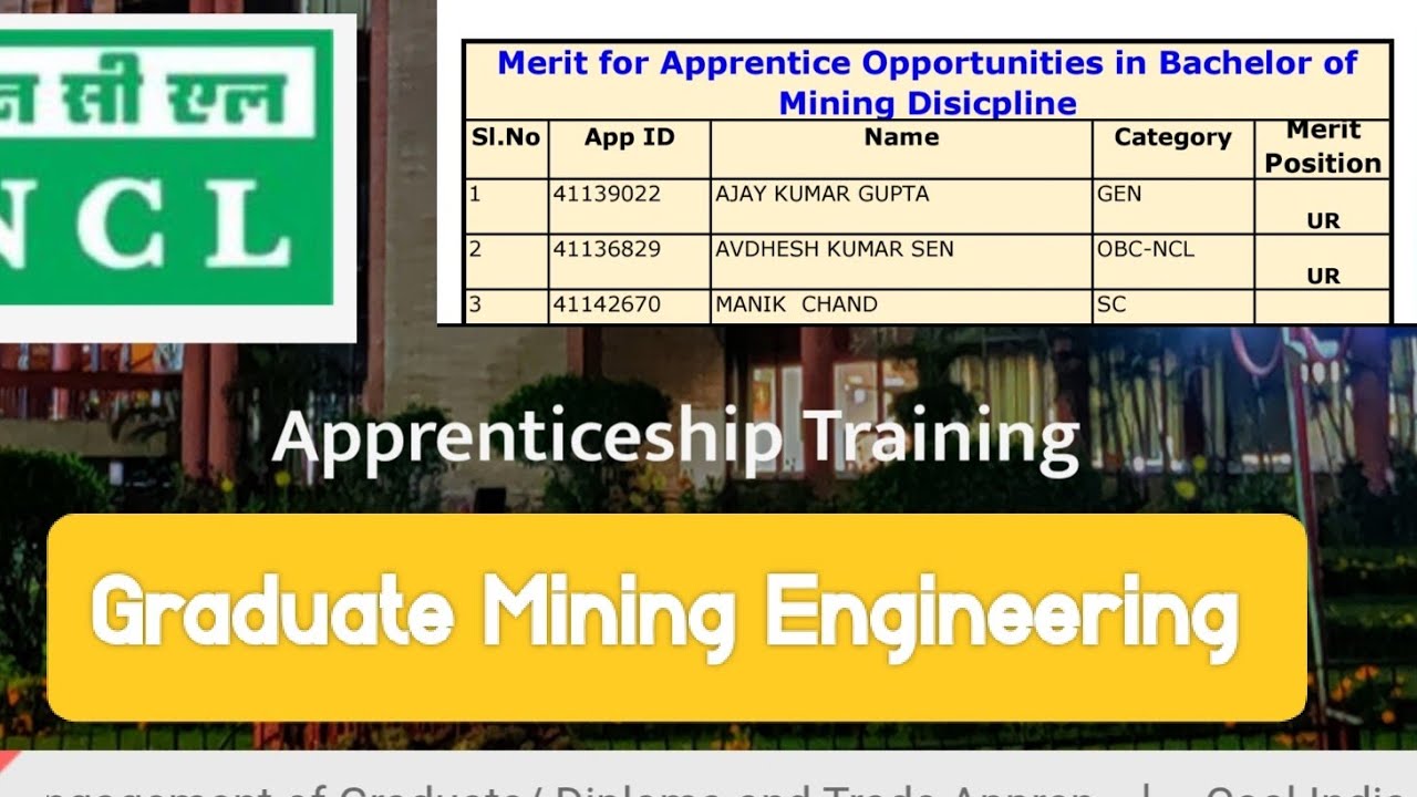 NCL Graduate Apprenticeship 2025 Merit List Out | Mining Engineer Selection List | Check Now