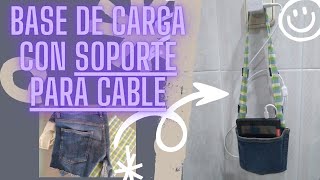 DIY FACIL. Base de carga vaquera, para teléfono o tableta, con soporte para cable.