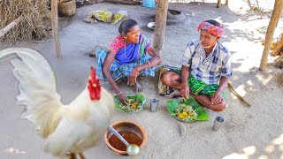 white COUNTRY CHICKEN curry cooking & eating by our santali tribe grand maa