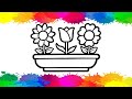 Flowers In A Planter Watercolour Drawing!! Gamle mein phool ka watercolor chitra🌺🌺🌺🌺