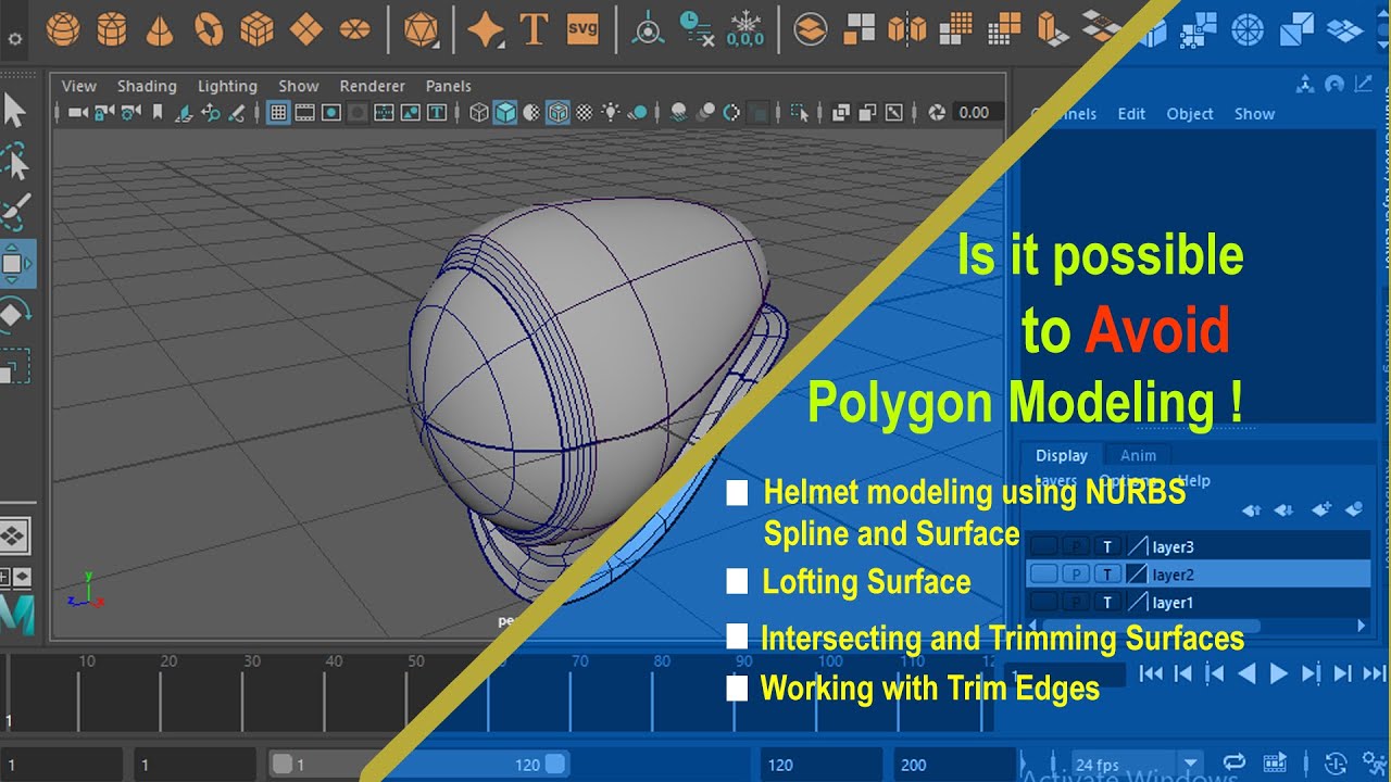 [Maya Hard Surface Modelling Tutorial] Modeling using spline and surface in maya Lesson 1