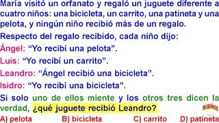 VERDADES Y MENTIRAS - RAZONAMIENTO MATEMÁTICO EJERCICIO RESUELTO by Rubiños 21,283 views 4 years ago 12 minutes, 27 seconds