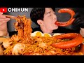 SPICY FIRE NOODLES & BABY OCTOPUS, KIELBASA SAUSAGE, FRIED EGG  MUKBANG & COOKING ASMR EATING SHOW