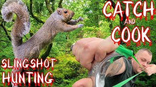 SLINGSHOT HUNTING - CATCH AND COOK WILD GAME - SURVIVAL - BUSHCRAFT - CATAPULT SHOOTING