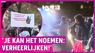 Demonstranten vieren Hamas-aanval 7 oktober: ‘Voor de menselijkheid!’