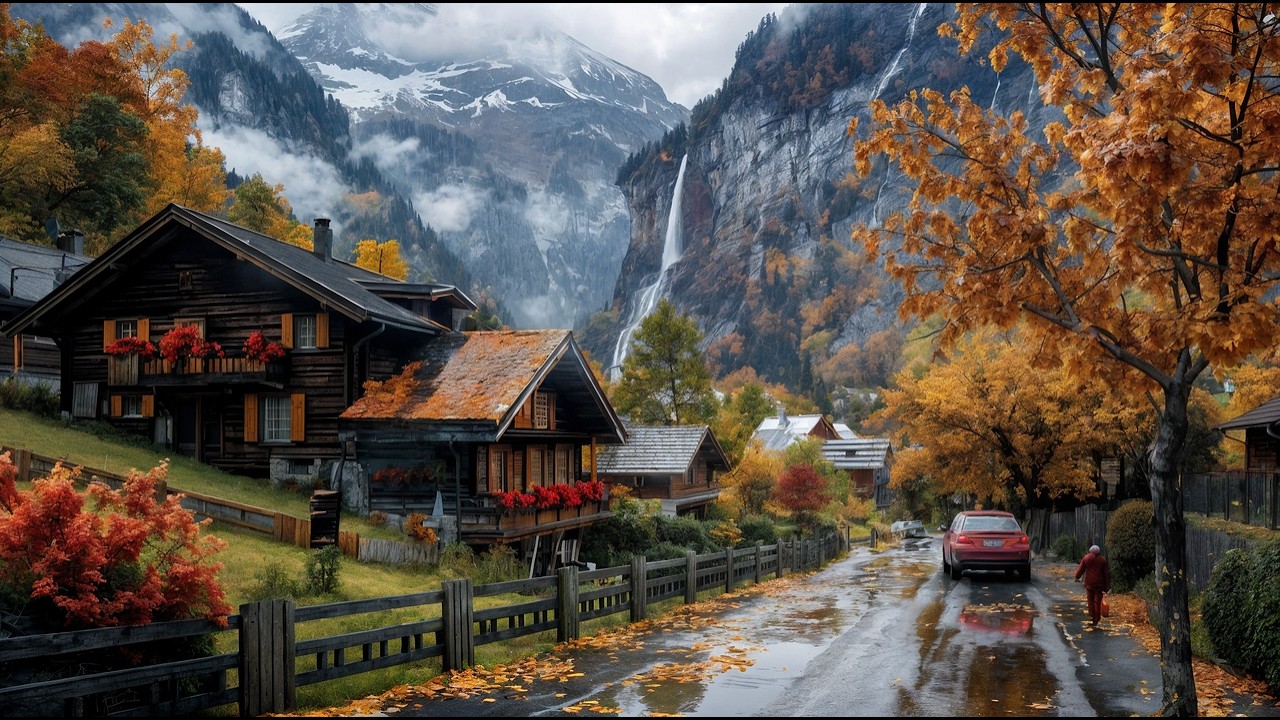 Осенняя поездка в Блаузе, Швейцария 🇨🇭 Дождливые Швейцарские Альпы | Уютная горная деревушка 4K