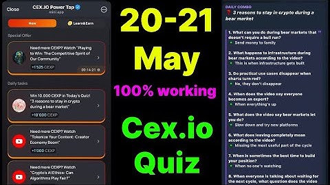 Cex.IO Quiz Answers Today 20 & 21 May | Cex.io Daily Quiz | Cex io daily combo | Cex.io daily quiz |