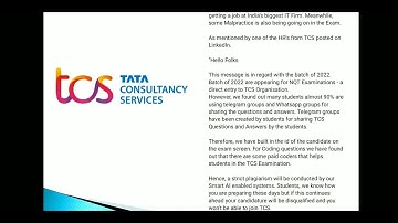 Candidates who copy answers from telegram are not allowed to join TCS/ TCS is results