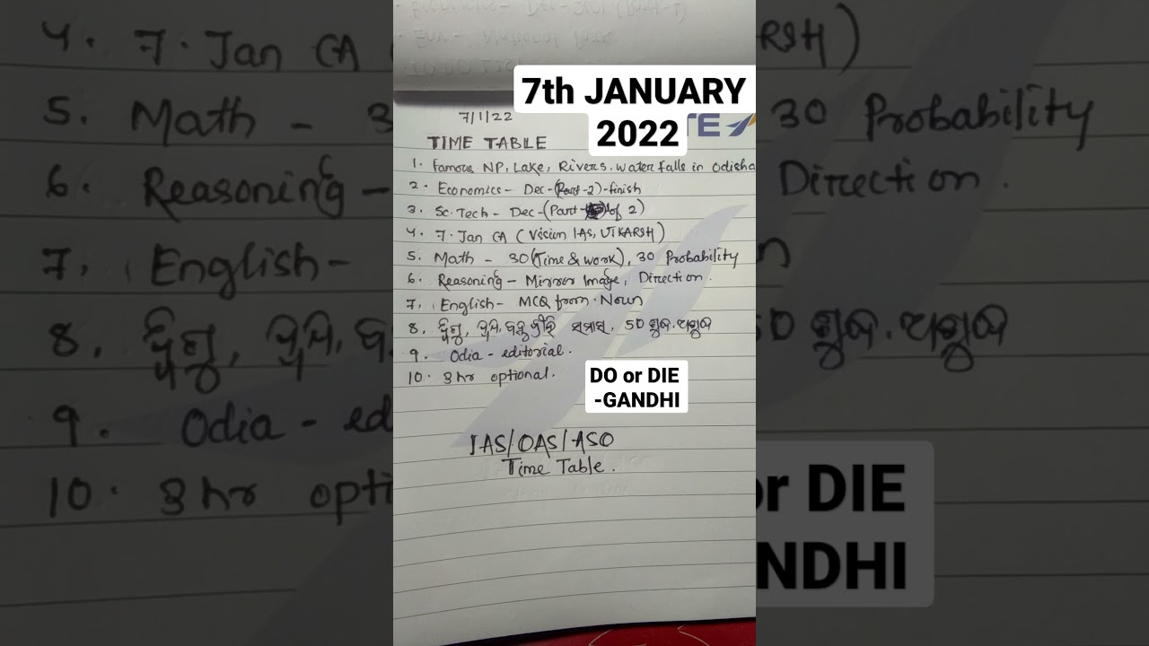 7th JANUARY  2022 Daily IAS/OAS/ASO study Routine . 