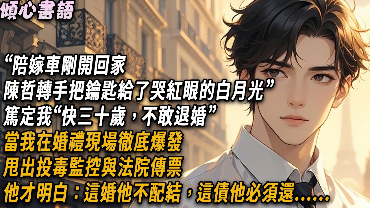 “陪嫁車剛開回家，陳哲轉手把鑰匙給了哭紅眼的白月光”，篤定我“快三十歲，不敢退婚”，當我在婚禮現場還甩出投毒監控與法院傳票，他才明白：這婚他不配結，這債他必須還#小說#故事分享#情感 #爱情