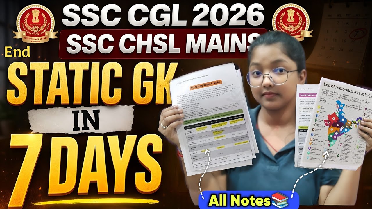🔥STATIC GK 7 DAYS CHALLENGE 🔥 SSC CGL 2026 | SSC CHSL MAINS 🚀 Complete ...