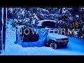 Winter Camping ASMR in a SNOW STORM with my FJ Cruiser + Blue Flame Campfire in 4K