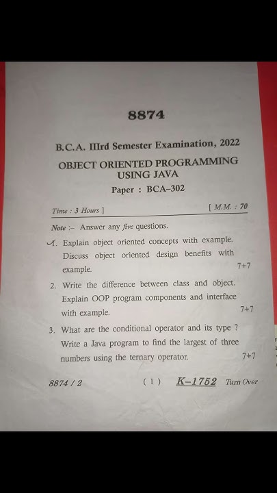 BCA question paper LU Java OOPS Object oriented programming bca ...