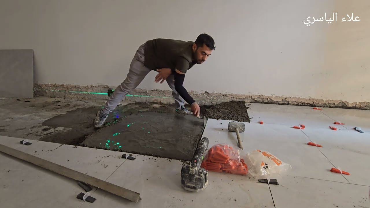 تركيب البورسلين 80×80 بطريقه مغايره للجوينات طريقة العمل تعليميه خطوه بخطوهInstallation of porcela