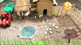 DIY making mini farm with house for cow, horses, sheep || mini water pool #24