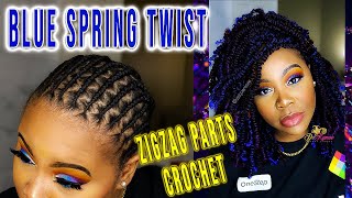 BLUE/PURPLE SPRING TWIST??? ZigZag Parts? Protective Style Hair Tutorial | Under $40 | UniqueRenee