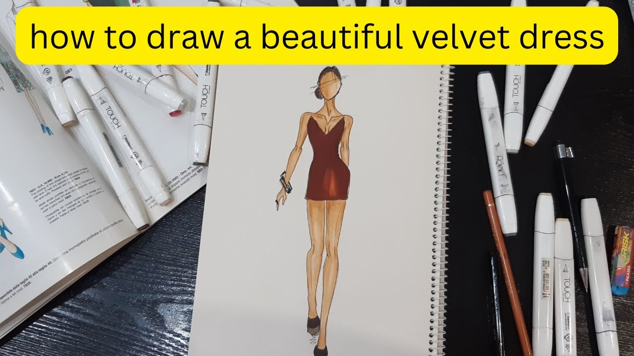 fashion illustration tutorial 😍velvet clothes 🥰 - YouTube
