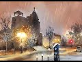 Snow Night Speedup Cityscape Watercolor Demo