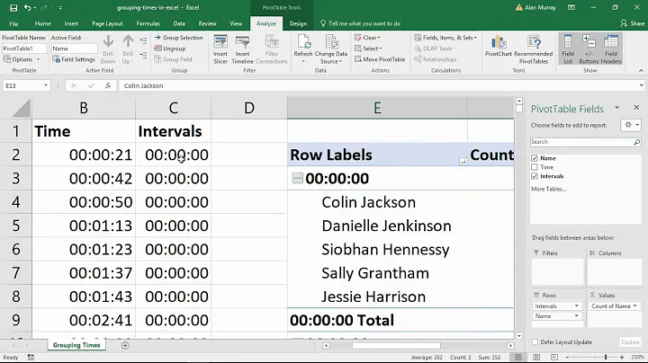 Group Times in Excel to Specific Intervals - Excel Formula