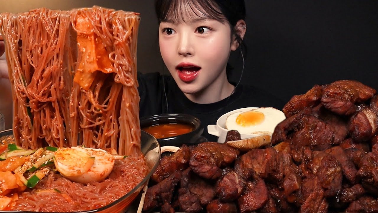 SUB)매콤시원한 비빔냉면에 돼지갈비 먹방! 흰쌀밥 된장찌개까지 여름 필승 꿀조합 리얼사운드 Pork Ribs and Naengmyeon Mukbang ASMR