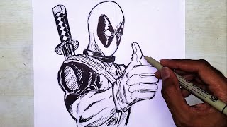 Deadpool Drawing And Inking - Marvel | Superhero drawing