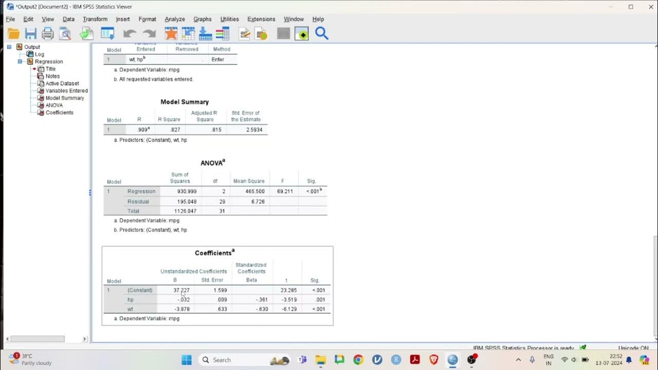 How to perform multiple regression in SPSS | Hindi - YouTube