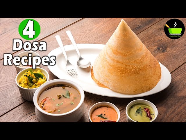 4 Dosa Recipes | South Indian Dosa Recipes | Masala Dosa | Paper Dosa | Methi Dosa | Banana Dosa | She Cooks