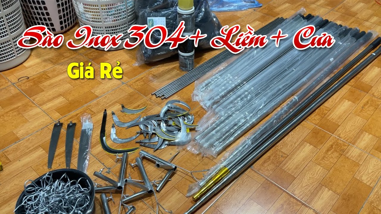 Sào Rút Inox 304 9m - Sào Cứng Dày Chắc Chắn + Liềm + Cưa + Tặng Móc Treo - 0987782098