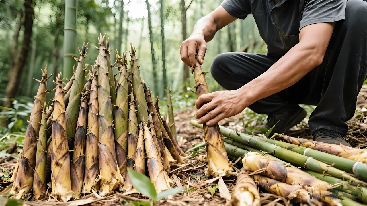 Three Brothers Digging Bamboo Shoots 2025 Rural Life - YouTube