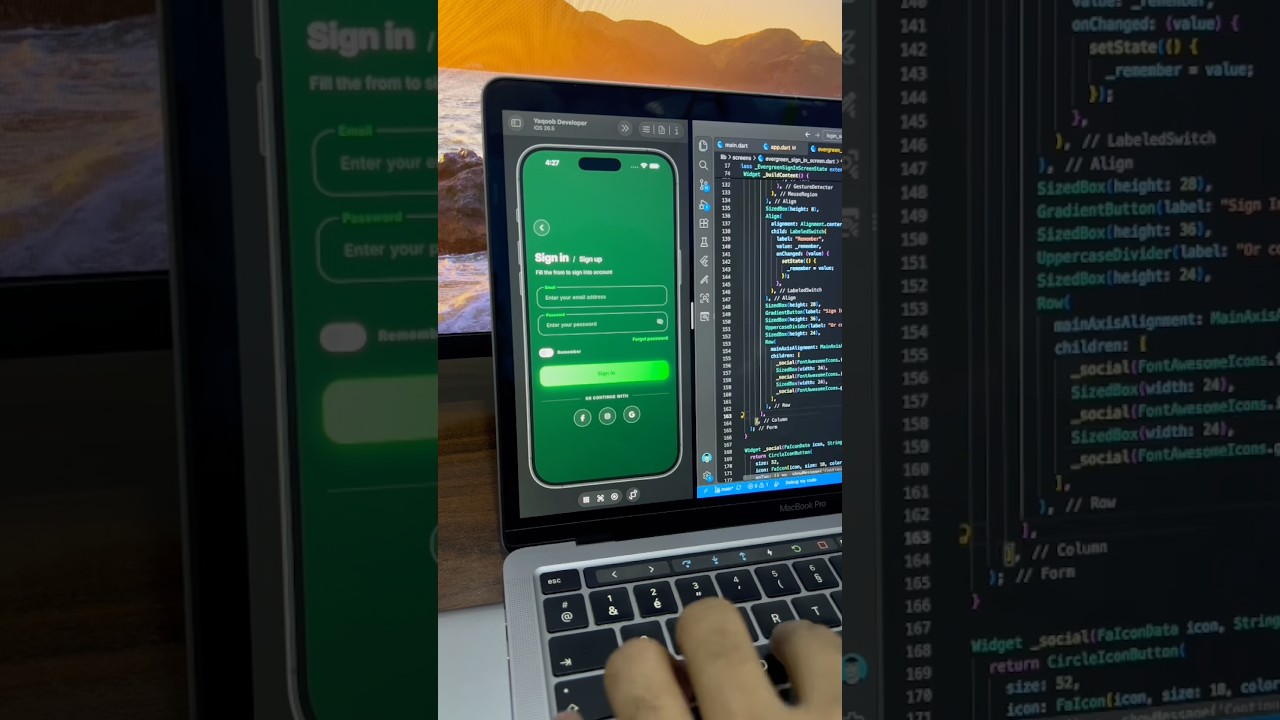 Green Dark Sign In Screen UI in Flutter preview