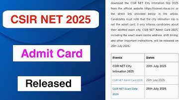 CSIR NET 2025 Admit Card Released | CSIR NET 2025 Admit Card Out | MDE