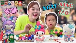 Một Ngày Chỉ Tô Tượng Và Làm Tranh Cát Của Mẹ Hà Hà Hí Và Em Mint Vy I Hà Hà Hí Vlog