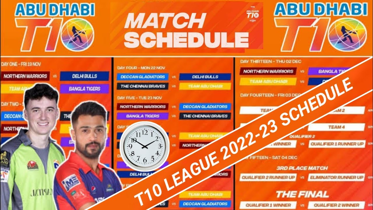 T10 Cricket League 2022 Full Schedule with Timing Abu Dhabi T10 League match schedule 2022-23