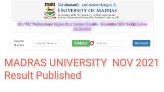 MADRAS UNIVERSITY Nov 2021 Result Published for UG / PG , Professional course Today Happy News