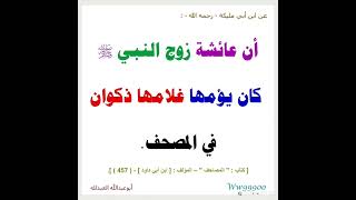 عن ابن أبي مليكة رحمه الله : أن عائشة زوج النبي صلى الله عليه وسلم كان يؤمها غلامها ذكوان في المصحف