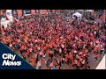 Oilers fans flock to Ice District Plaza to watch second playoff game