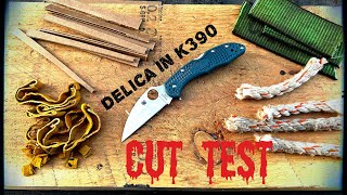 INSANE CUTTING PERFORMANCE! Cut Test: Spyderco Delica Wharncliff K390