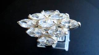 Anel De Prata 925 Com Zircônias Grandes Navetti