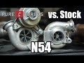 N54 Pure Stage 2 hybrid turbos vs Stock - Side by side comparison!