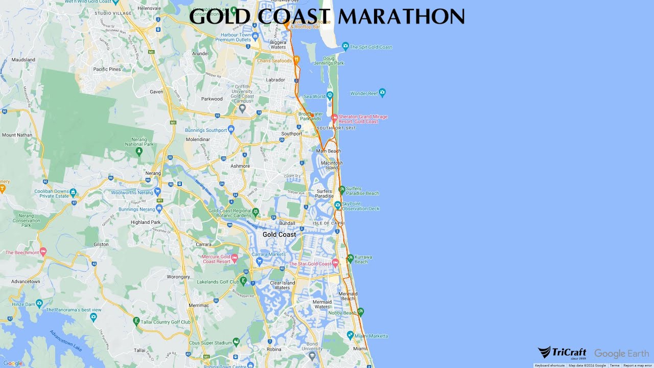 Gold Coast Marathon Course Map - YouTube