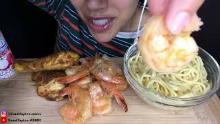 ASMR EATING Shrimp Chicken and Butter Noodles