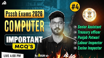 PSSSB Senior Assistant, Excise Inspector, Patwari, Police Exam Preparation 2026 Computer By Arun Sir