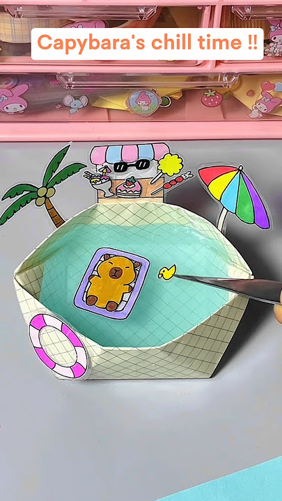 Capybara Paper swimming pool!! #capybara  #papercraft  #cutecraft