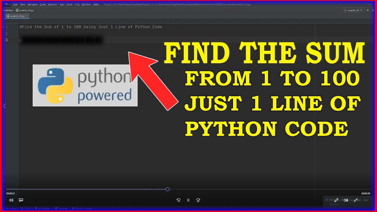 HOW TO FIND THE SUM OF 1 TO 100 WITH JUST 1 LINE OF PYTHON CODE 2021 ...