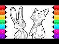 Coloring Nick Wilde and Judy Hopps from Zootopia 2 Coloring Pages