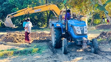 JCB Backhoe Loading Soil in Swaraj Mahindra Eicher Tractor | Mahindra YOVO | JCB Tractor Video (209)