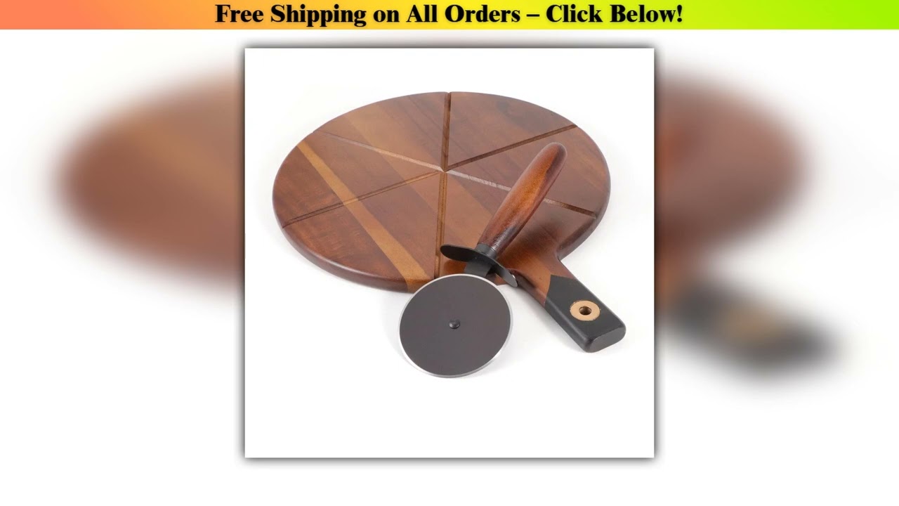 Pizza Rolling Knife Board Set Roller Pizza Cutter Wheel Stainless Steel Natural Acacia Wood