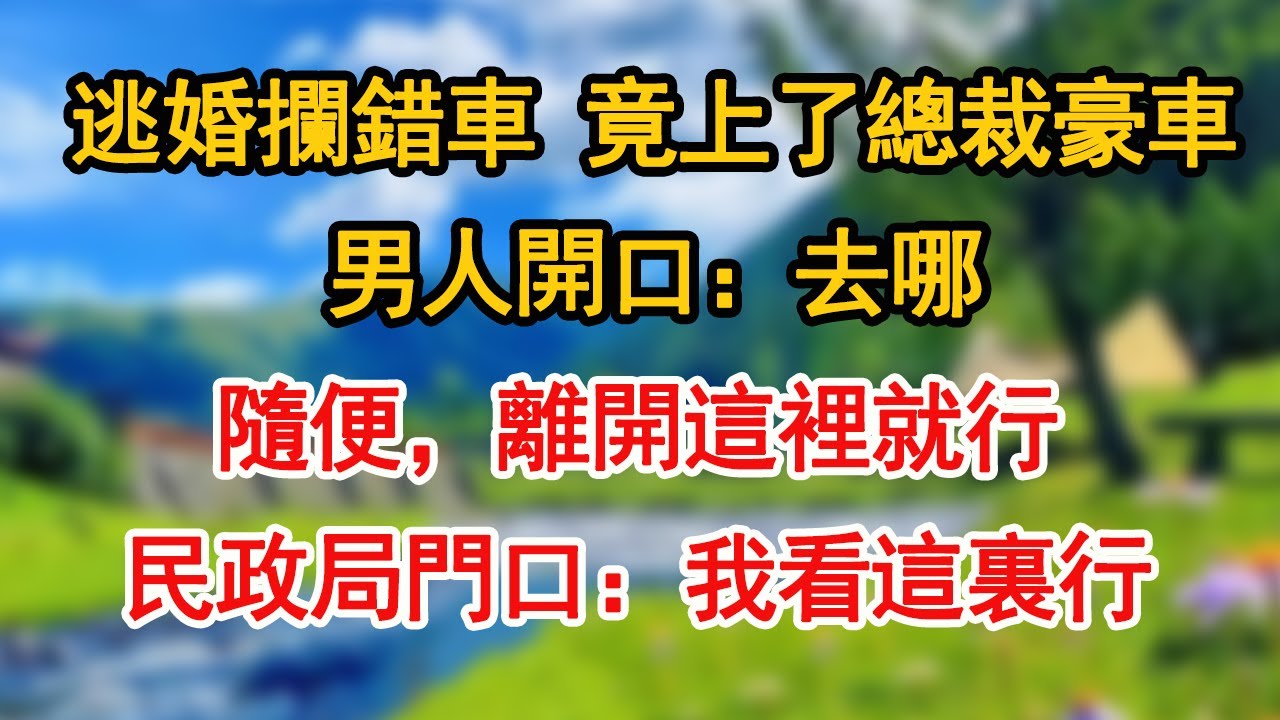 逃婚攔錯車 竟上了總裁豪車 男人開口：去哪？隨便，離開這裡就行 民政局門口：我看這裏行【言情】【豪門霸總】【現代】
