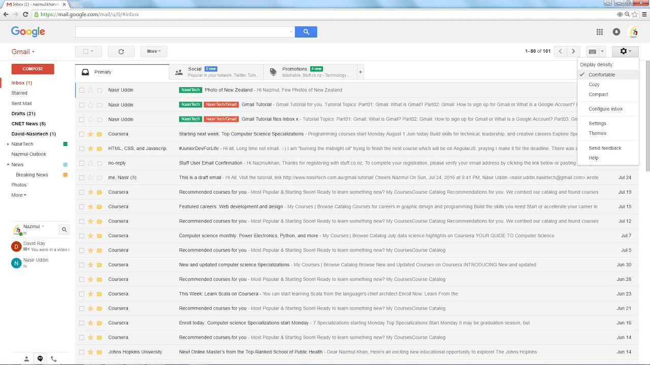 Part07 Gmail How To Change Display Settings In Gmail Account YouTube