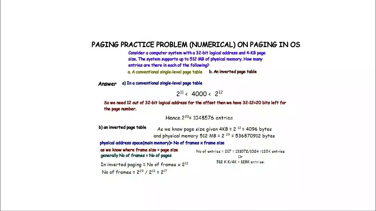 PRACTICE PROBLEM (NUMERICAL) ON PAGING IN OS YouTube